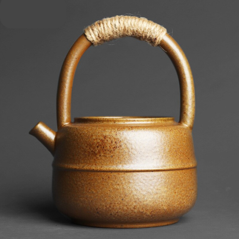 Japanese Style Stoneware Teapot mustard side view