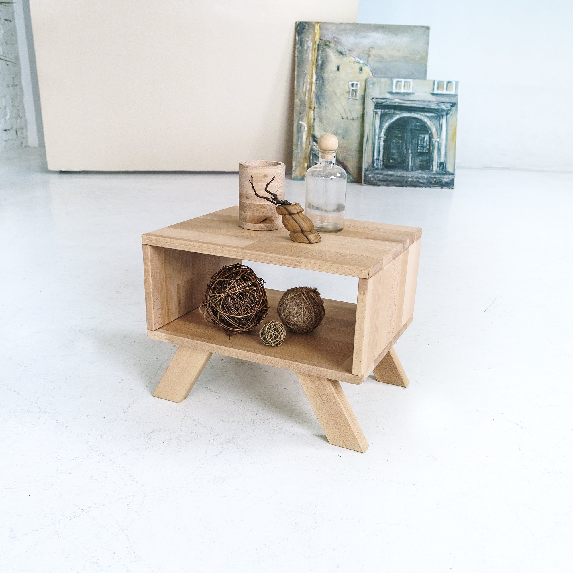 ALLEGRO Bedside Table, Beech Wood Untreated