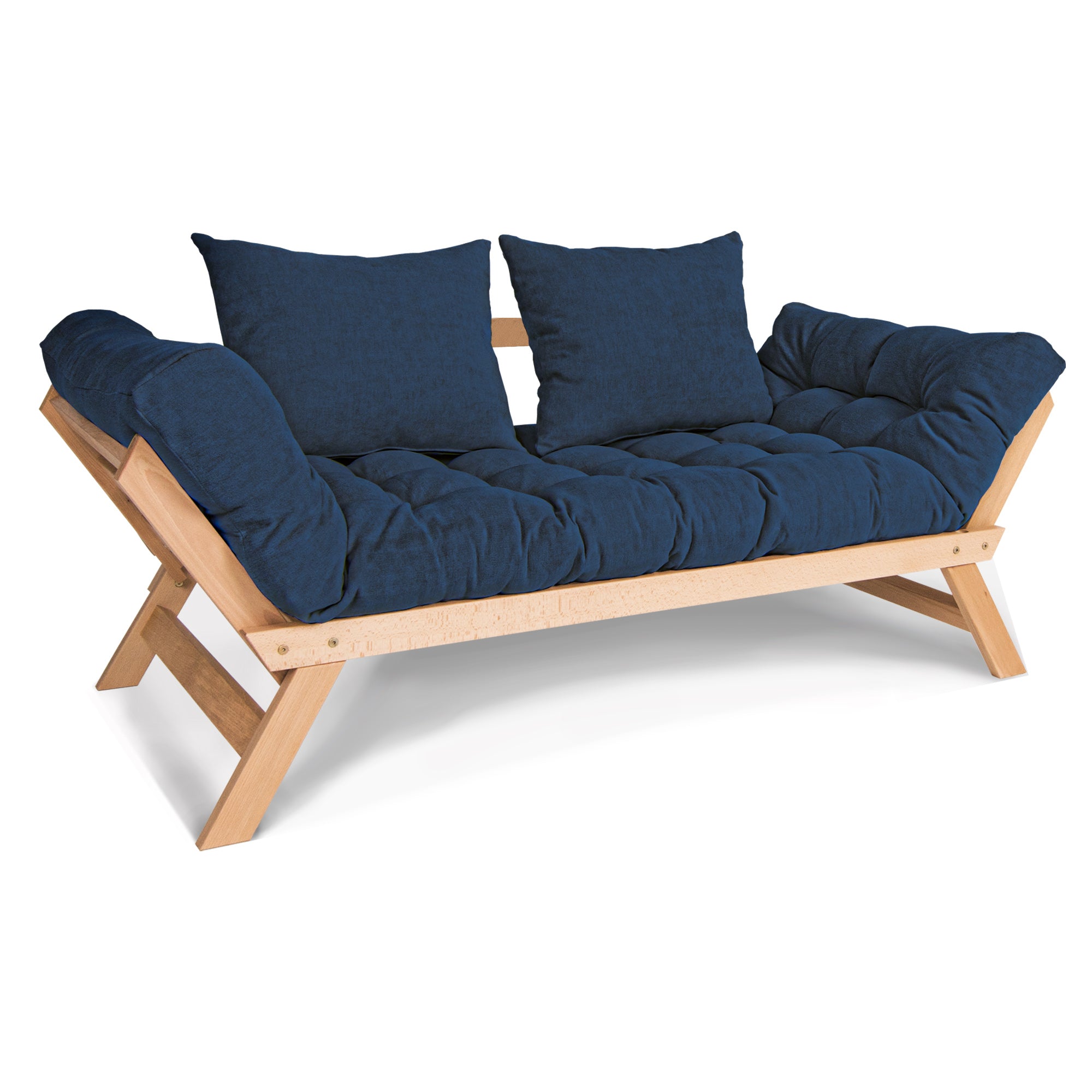 ALLEGRO Folding Sofa Bed, Beech Wood Frame, Natural Colour upholstery colour  blue