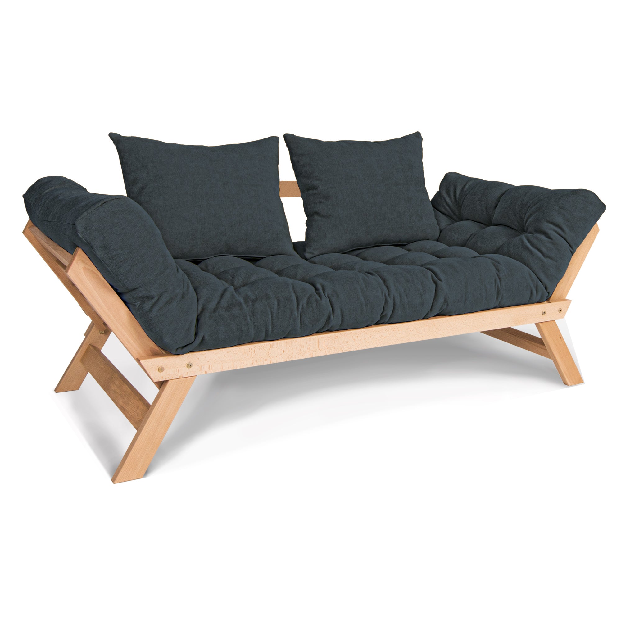 ALLEGRO Folding Sofa Bed, Beech Wood Frame, Natural Colour upholstery colour  graphite