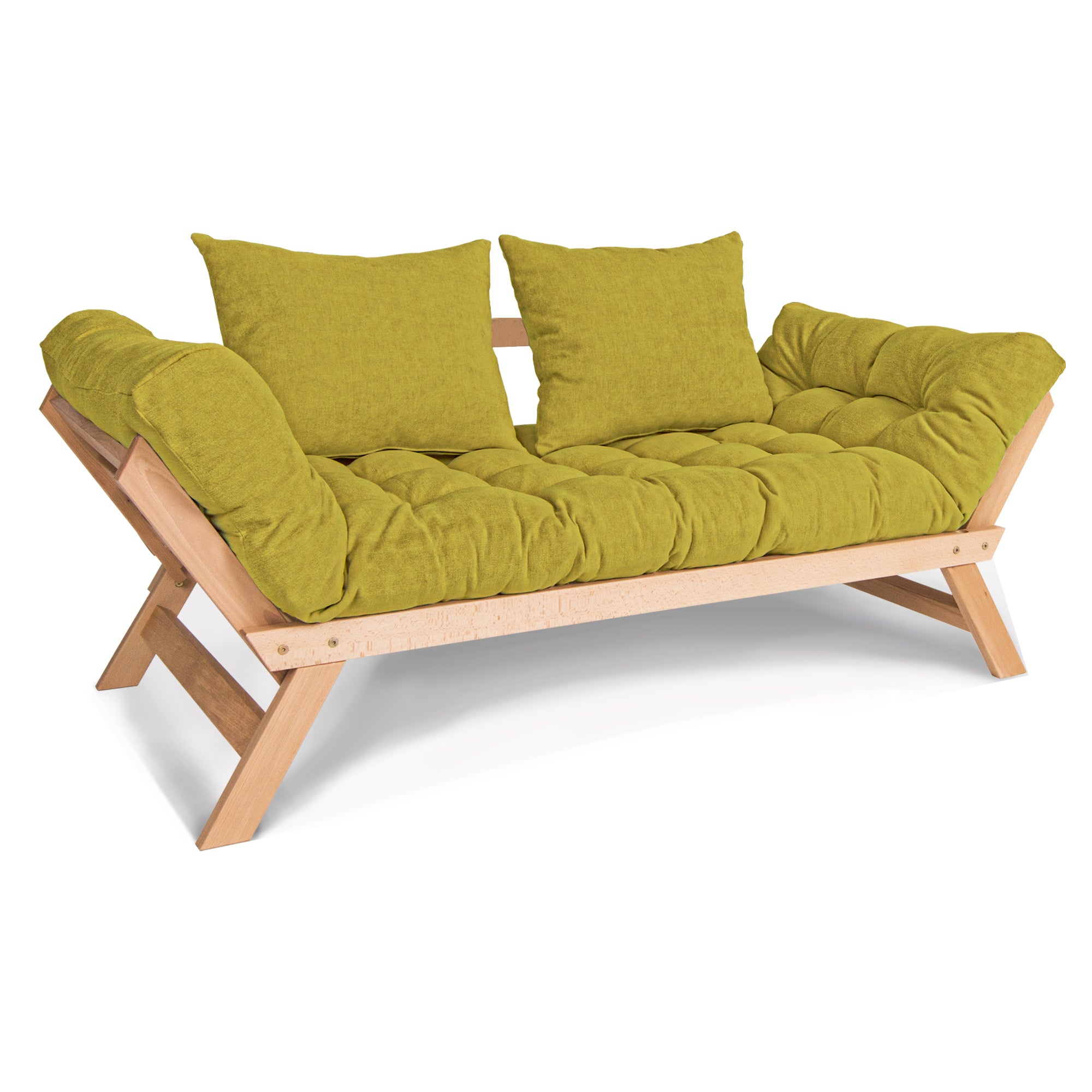 ALLEGRO Folding Sofa Bed, Beech Wood Frame, Natural Colour upholstery colour  green