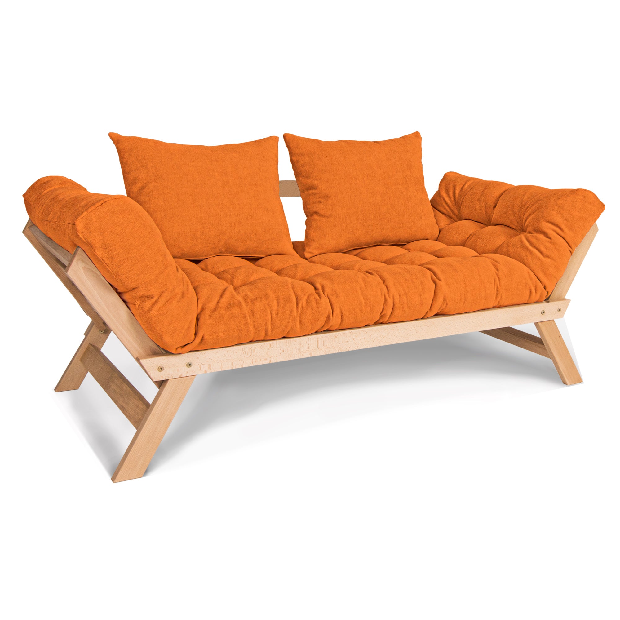 ALLEGRO Folding Sofa Bed, Beech Wood Frame, Natural Colour upholstery colour  orange