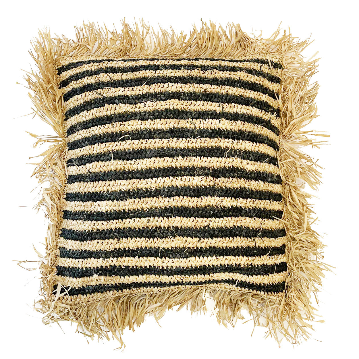 THE RAFFIA STRIPED COTTON Cushion Cover Natural-Black large front view