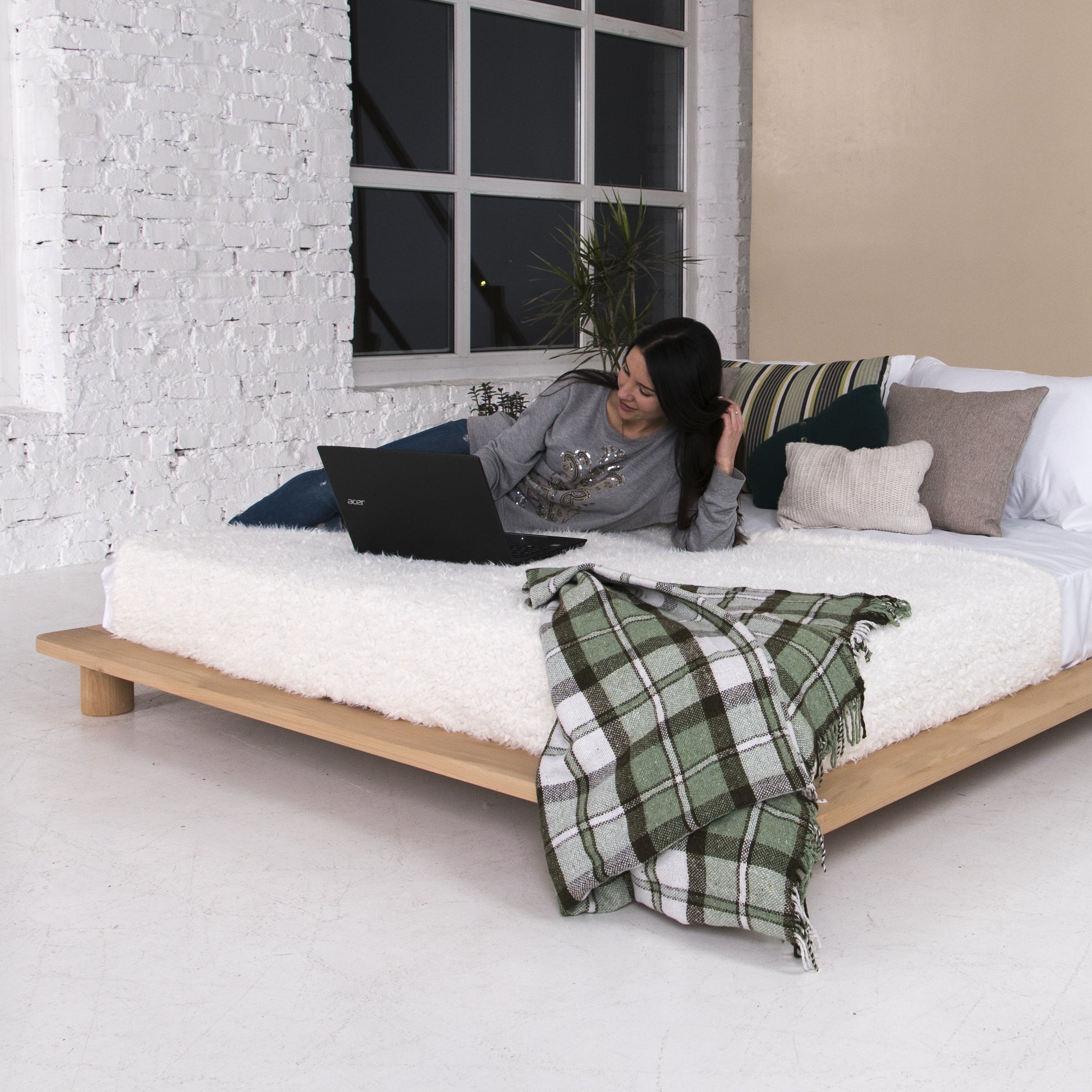 Bedroom Set CONE, Bed with 2 Bedside Tables, Natural Colour interior view