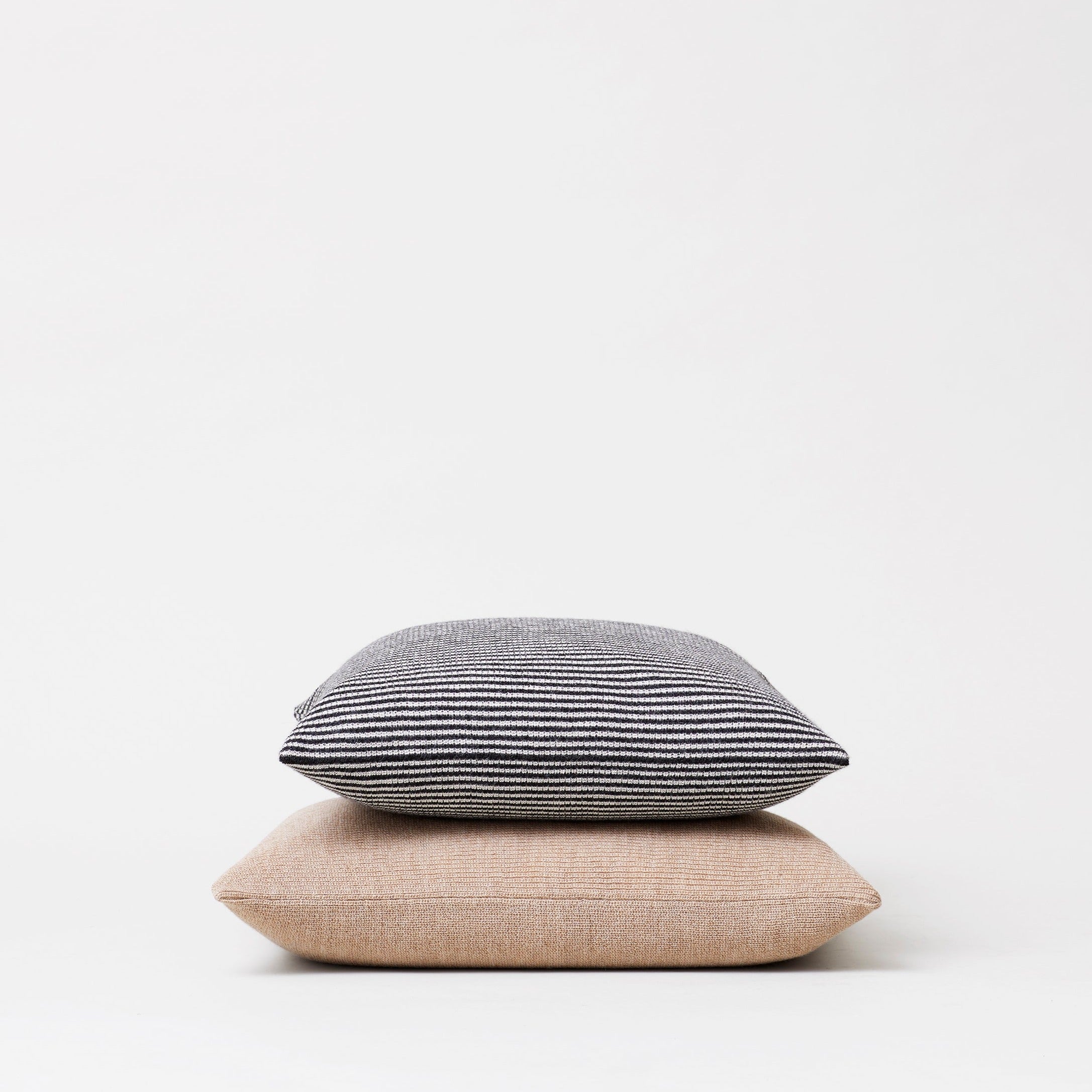 AYMARA Cushion Covers two pillows-dark grey striped and light brown colour