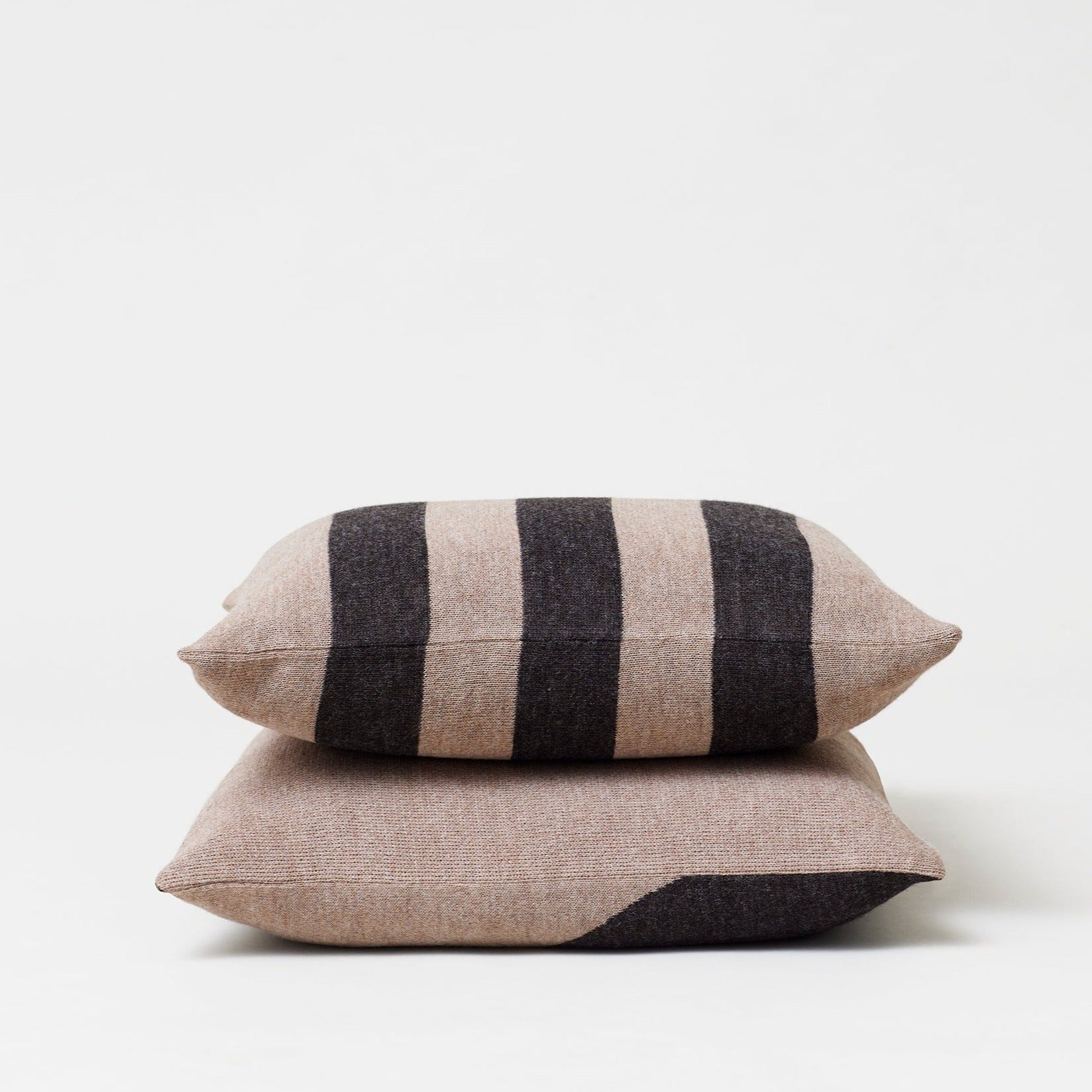AYMARA Cushion Covers two pillows-striped pattern lighr brown colour
