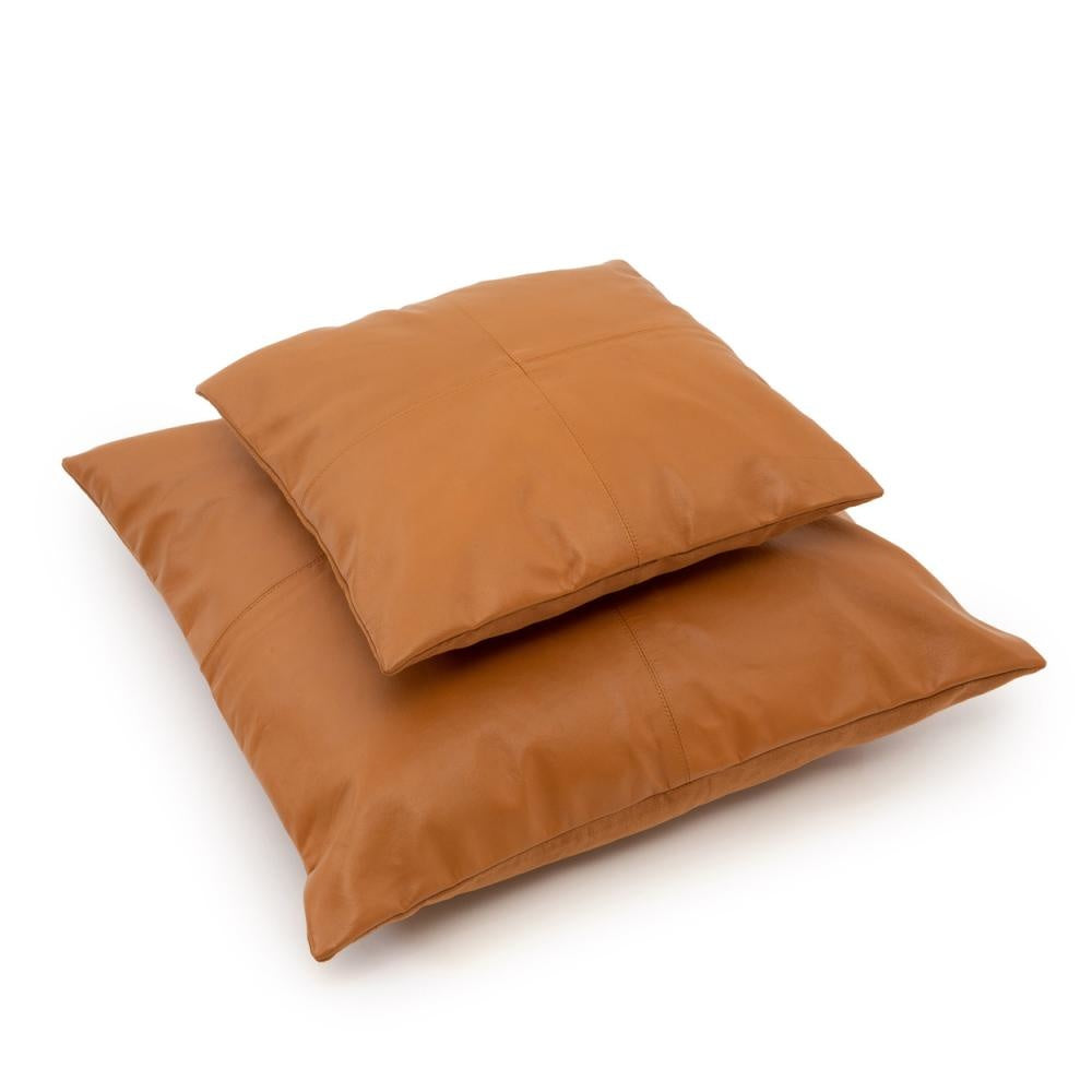 THE FOUR PANEL Leather Cushion Cover Camel 60x60 and 40x40 cm set