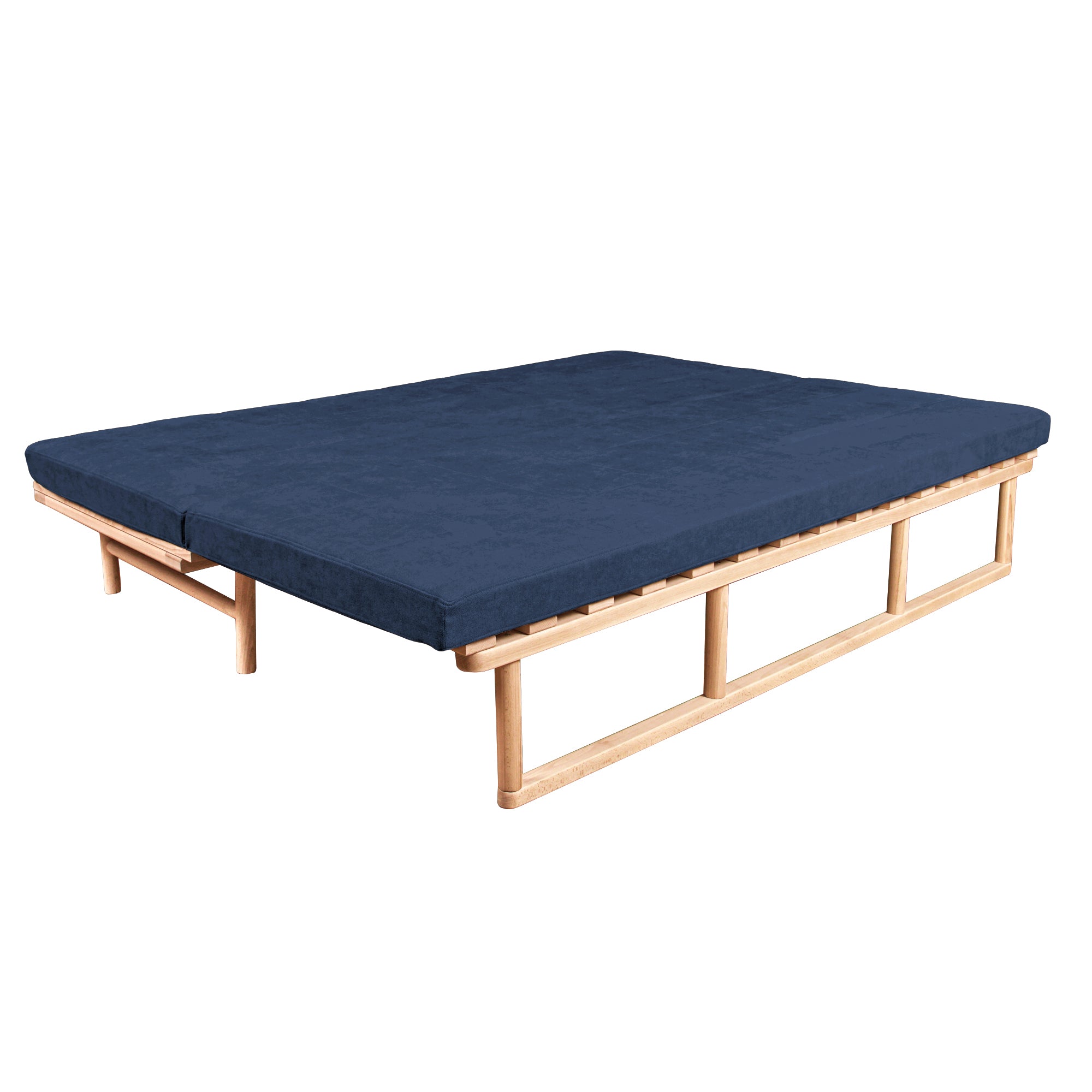Le MAR Folding Daybed, Beech Wood Frame, Natural Colour-upholstery blue-folded view