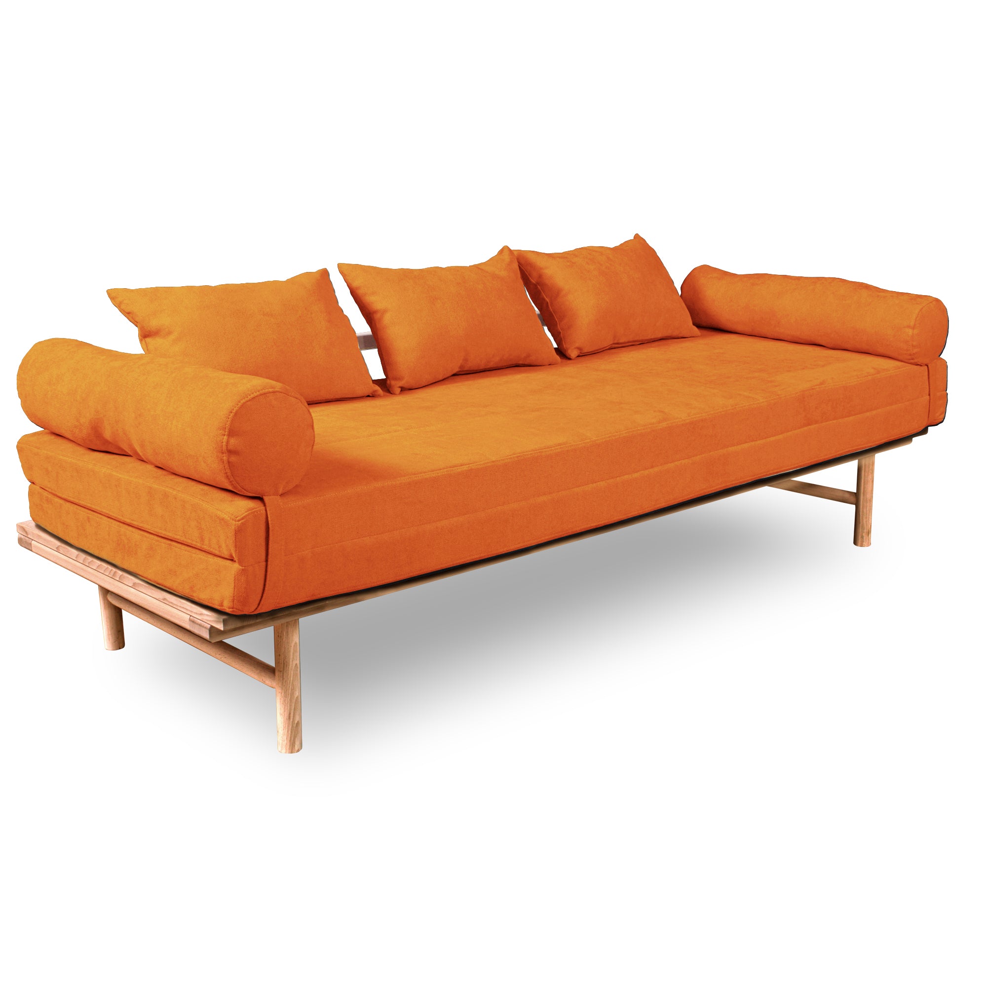 Le MAR Folding Daybed, Beech Wood Frame, Natural Colour-upholstery orange