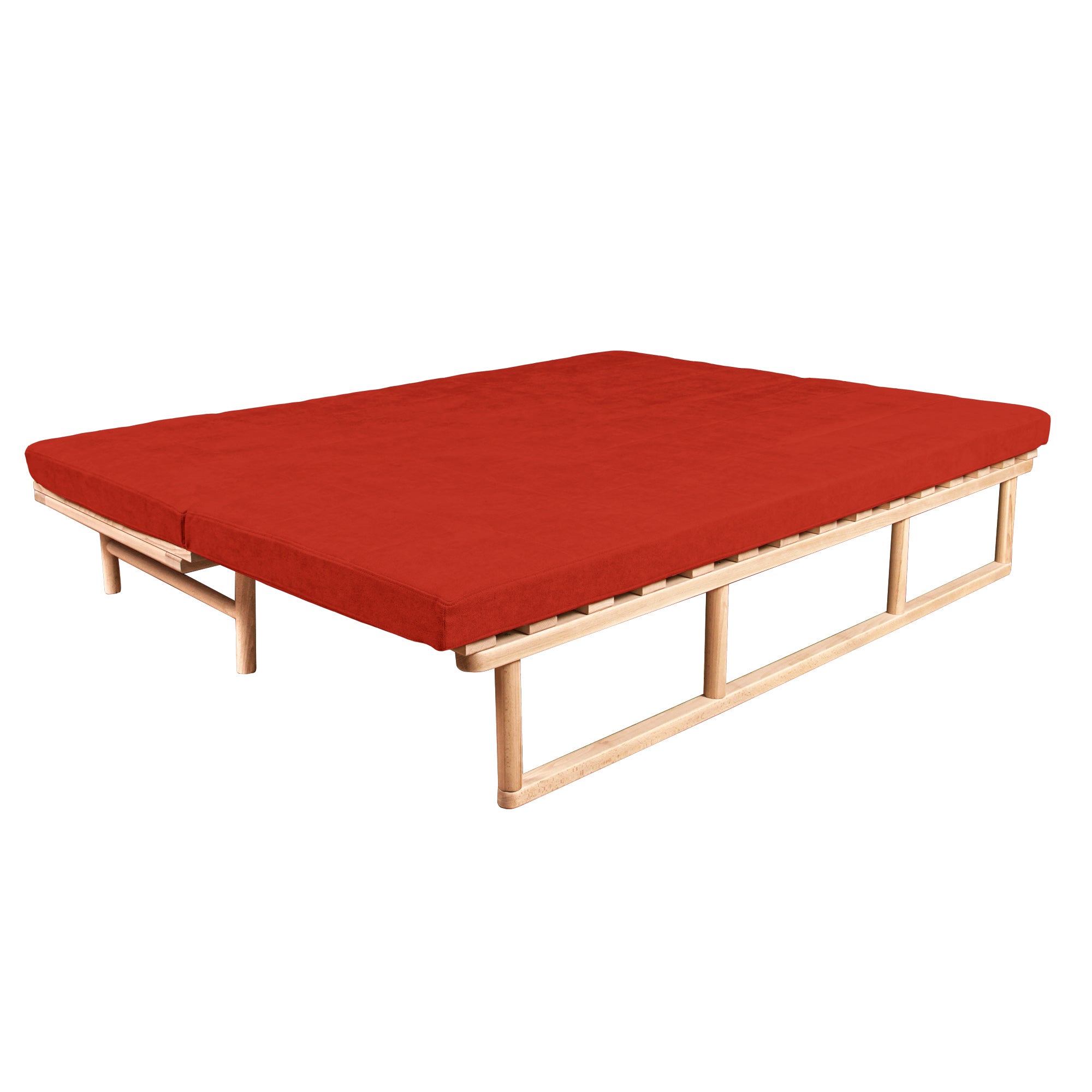 Le MAR Folding Daybed, Beech Wood Frame, Natural Colour-upholstery red-folded view