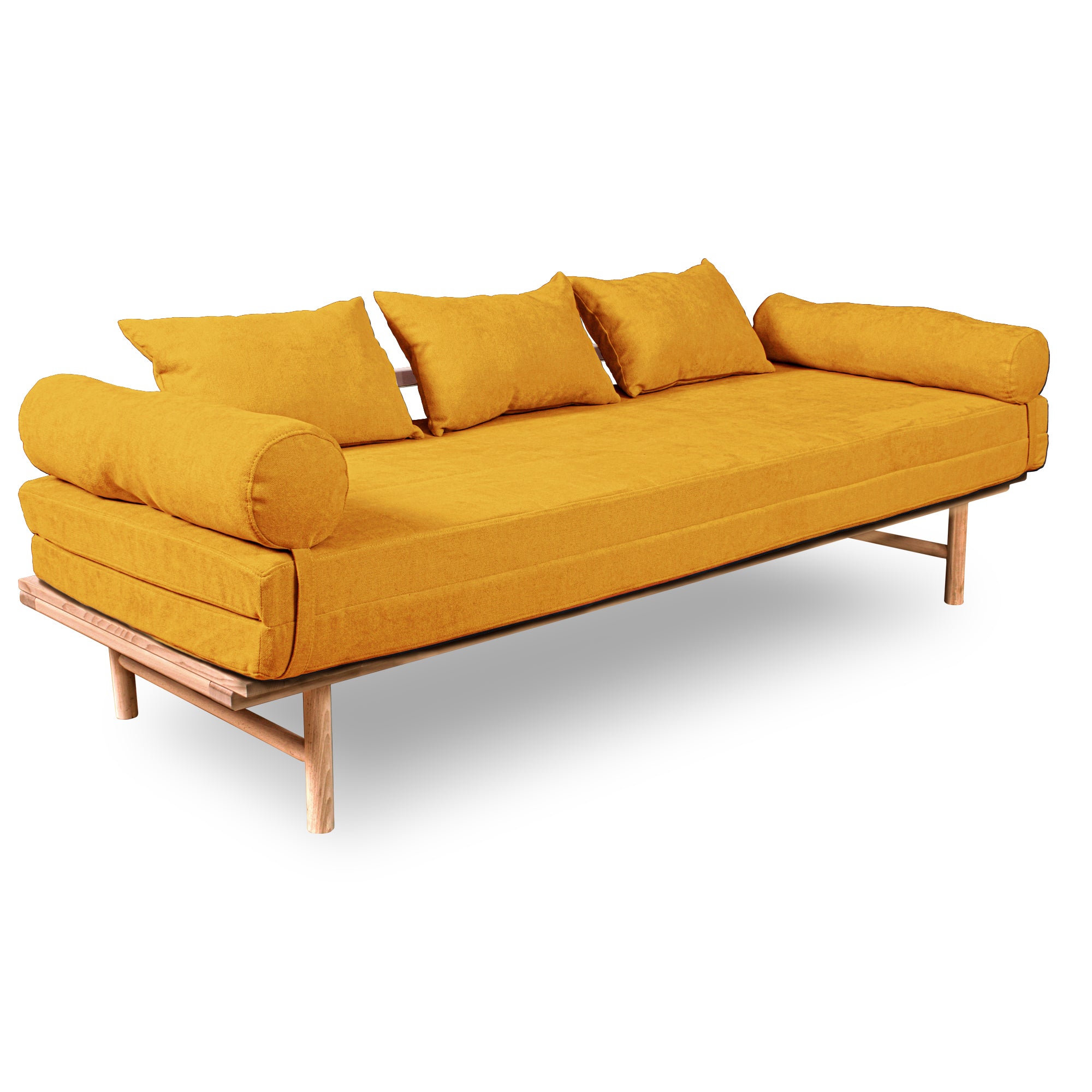 Le MAR Folding Daybed, Beech Wood Frame, Natural Colour-upholstery yellow