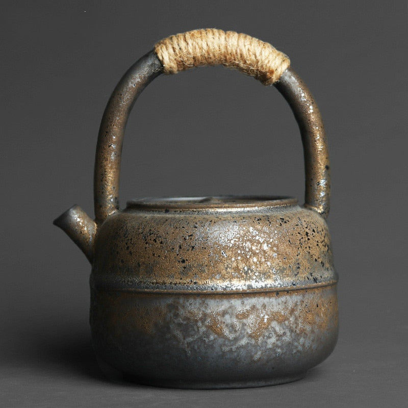 Japanese Style Stoneware Teapot bronze side view