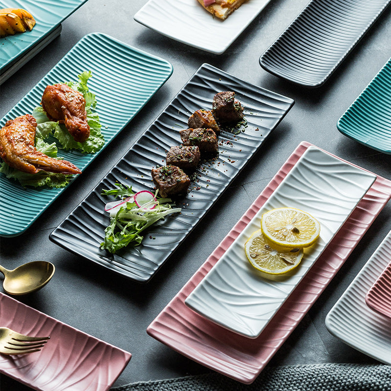 Assiette longue rectangulaire en céramique nordique pour sushis
