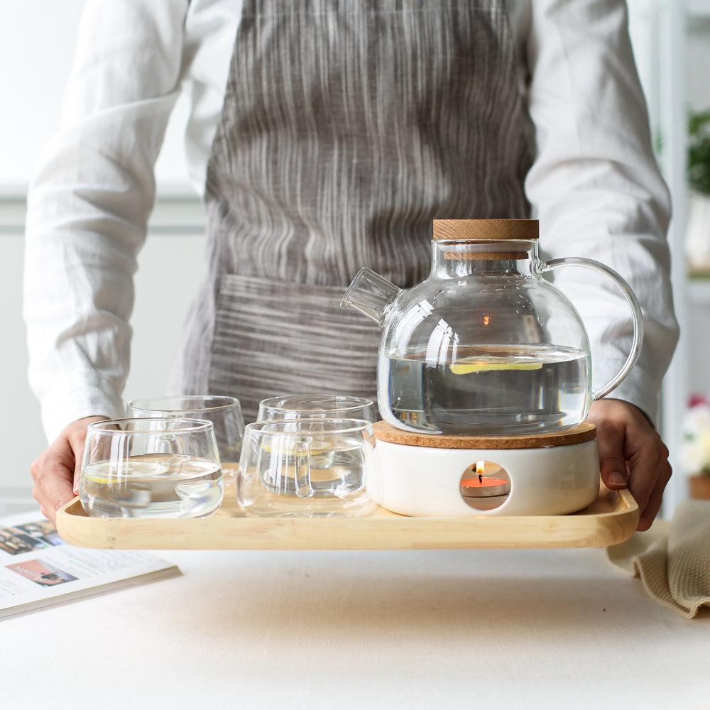 Boissons Théière en verre Bouilloire résistante à la chaleur avec couvercle en bois