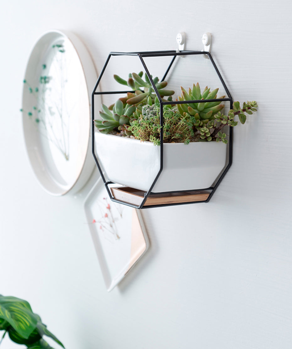 Pot de fleurs en céramique géométrique octogonal simple pour suspension murale