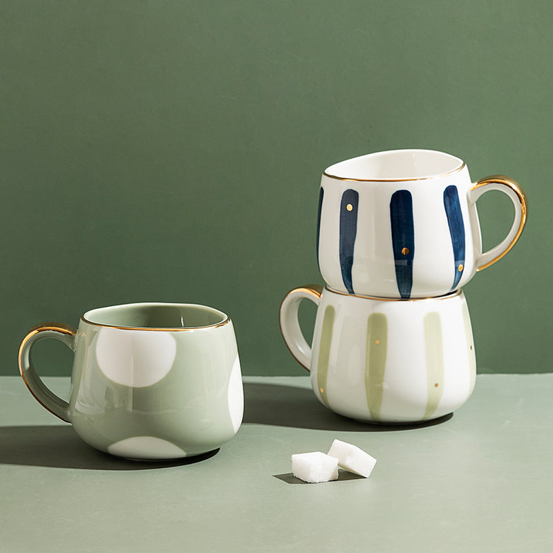 Tasse à café créative en céramique avec motifs de points et de rayures