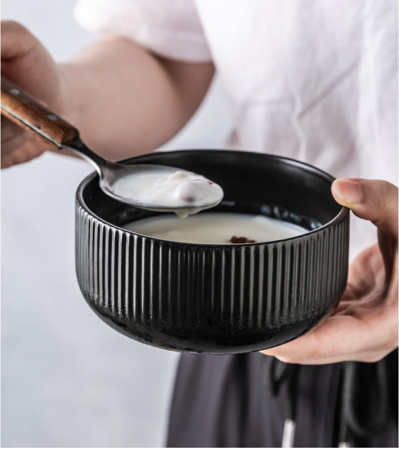 Assiettes créatives en céramique émaillée à motif de rayures de style japonais
