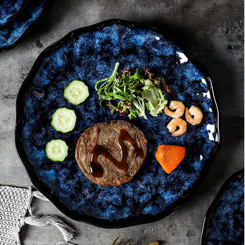 Assiettes et bols en céramique bleus style rétro japonais