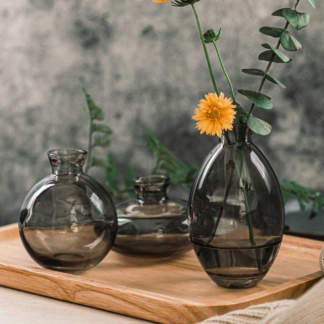 Lot de trois mini-vases classiques en verre transparent