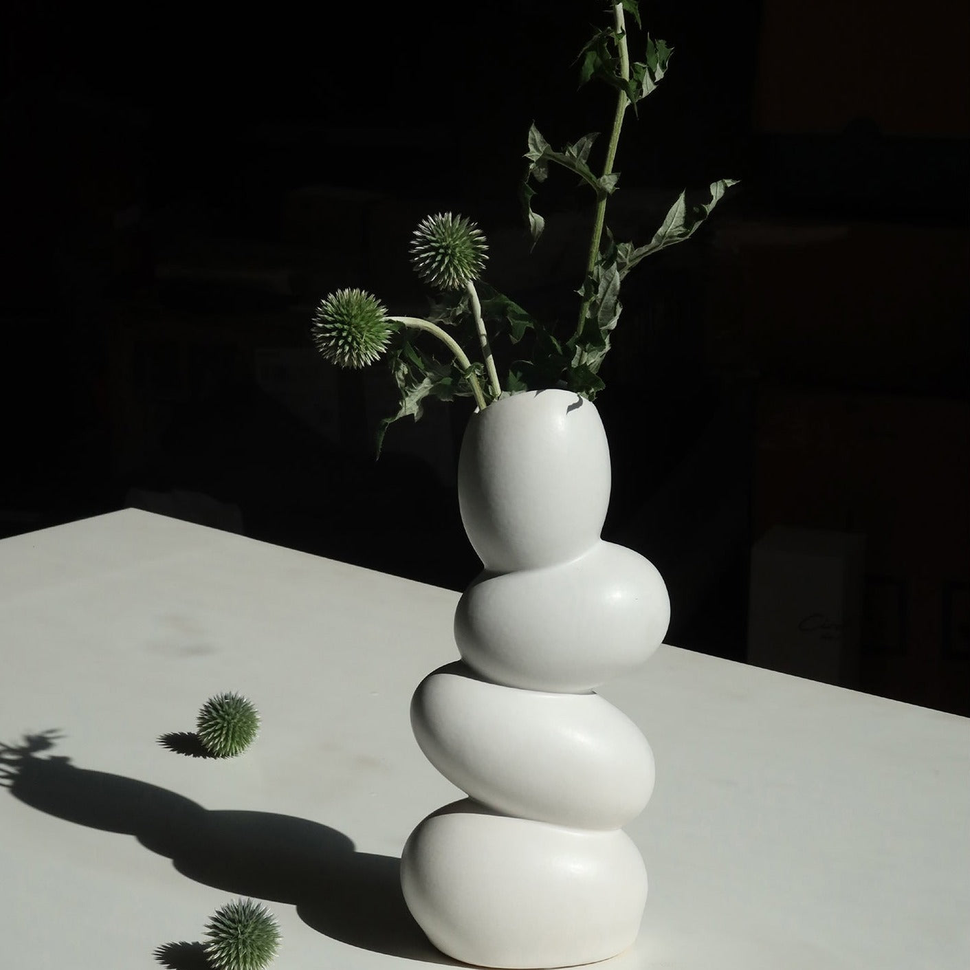 Vase élégant en forme d'œuf en céramique blanche mate