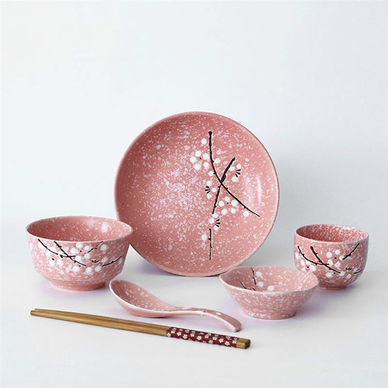 Ensemble de vaisselle rose en céramique de style japonais