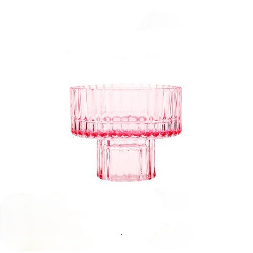 Petit bougeoir moderne en verre rose