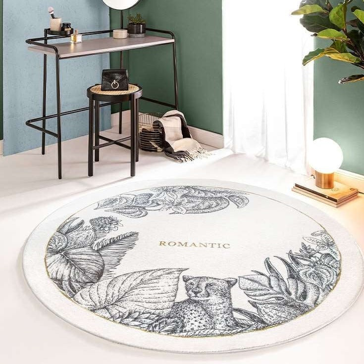 Tapis rond pour salon avec motif floral