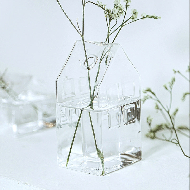 Fleur de vase en verre en forme de maison