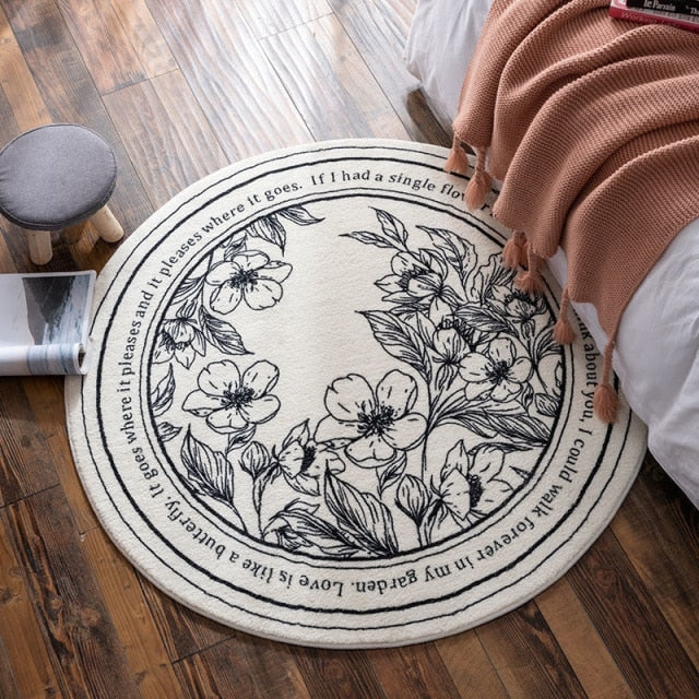 Tapis rond pour salon avec motif floral