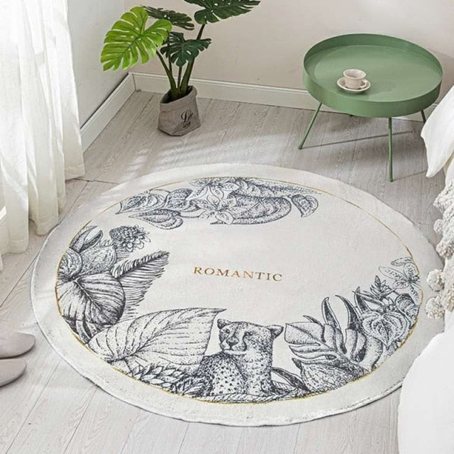 Tapis rond pour salon avec motif floral