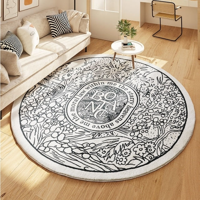 Tapis rond pour salon avec motif floral