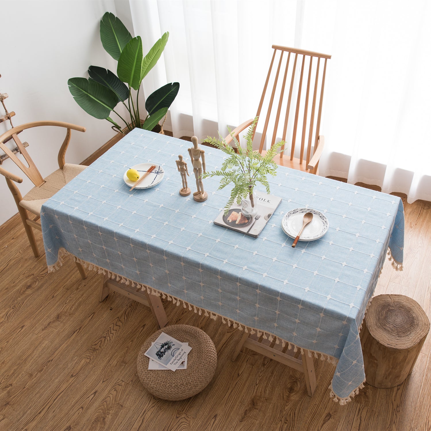 Nappe de table en coton avec broderie rectangulaire style japonais