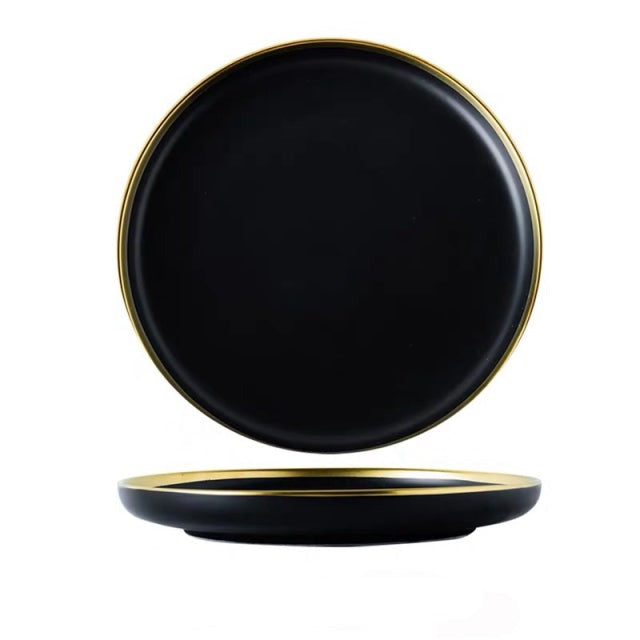 Assiettes plates en porcelaine noire