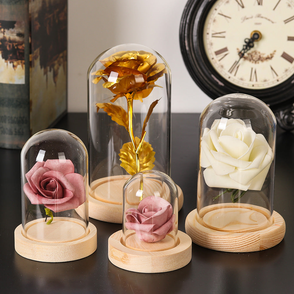Vase à fleurs en verre avec base en bois