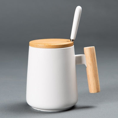 Tasse à café en céramique de style nordique avec poignée en bois