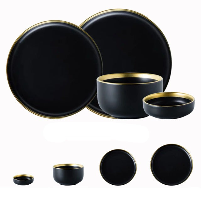 Assiettes plates en porcelaine noire