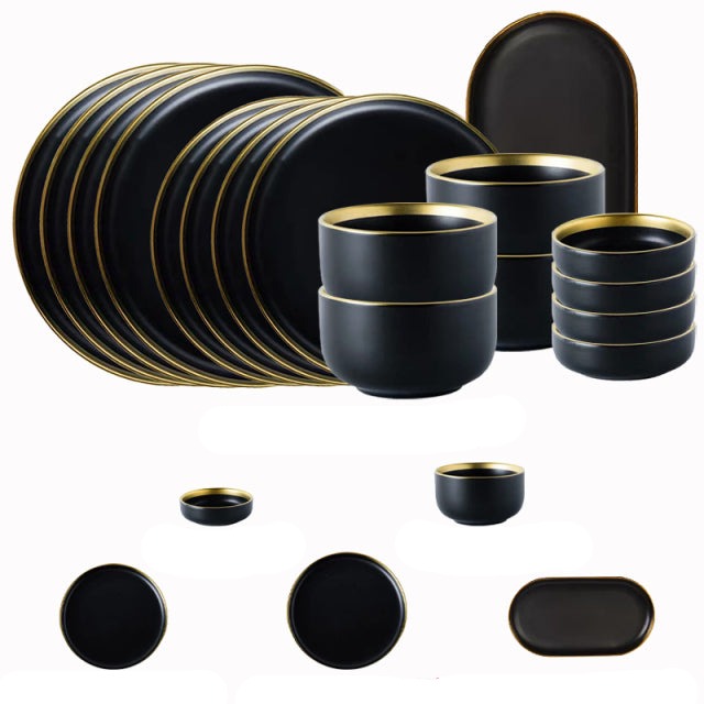 Assiettes plates en porcelaine noire