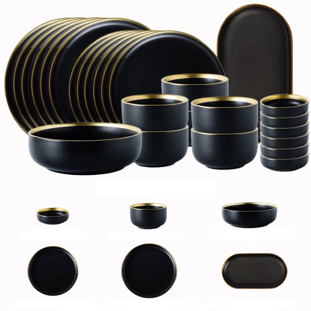 Assiettes plates en porcelaine noire