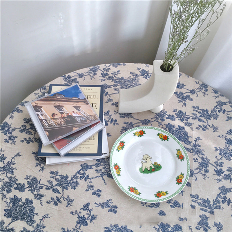 Nappe de table en coton et lin à motifs floraux